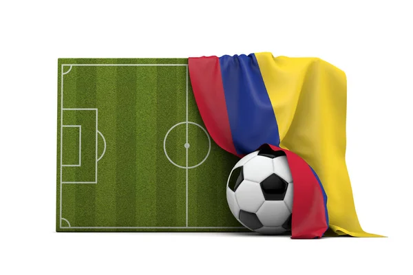 Kolumbianische Flagge drapiert über einem Fußballfeld und — Stockfoto