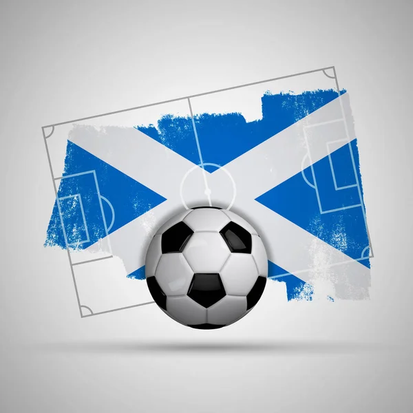 Scotland flag soccer background with grunge flag, football pitch