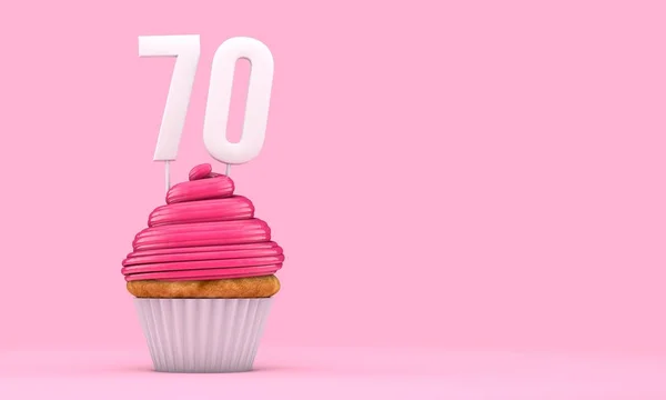 Nummer 70 rosa födelsedagsfirande cupcake. 3D-rendering — Stockfoto