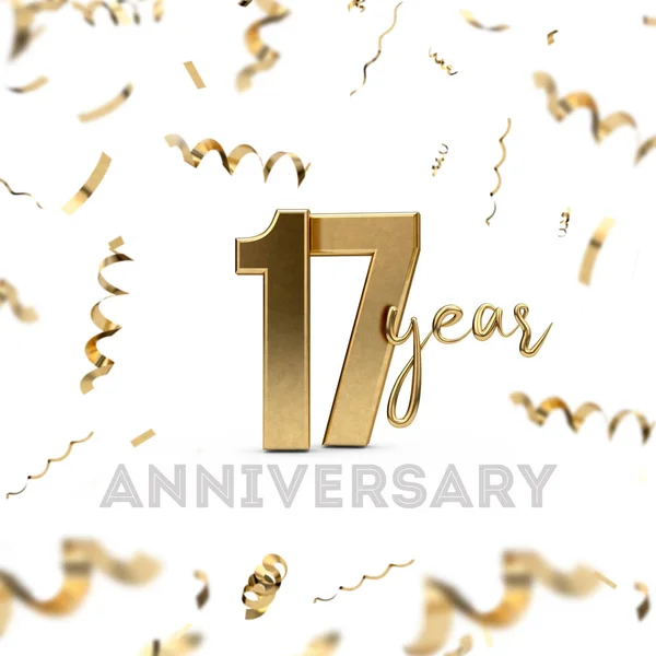 17 års jubileum firande. Guld nummer med gyllene confett — Stockfoto