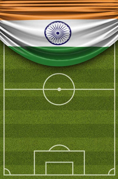 Bandiera India paese drappeggiato su un campo da calcio. 3D Rende — Foto Stock