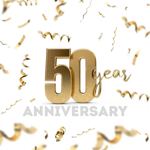 Celebração de aniversário de 50 anos. Número de ouro com confett dourado — Fotografia de Stock