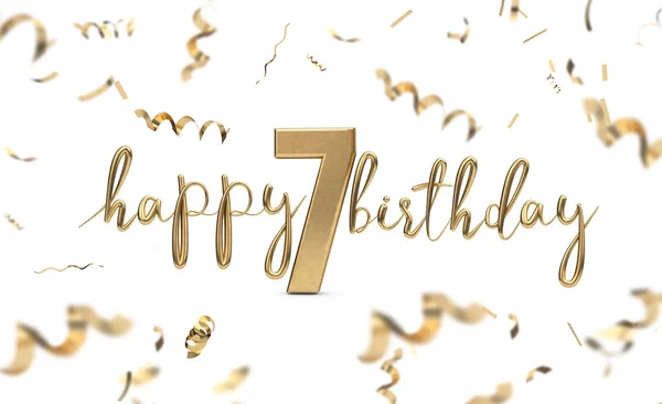 Happy 7th birthday gold greeting background. 3D Rendering