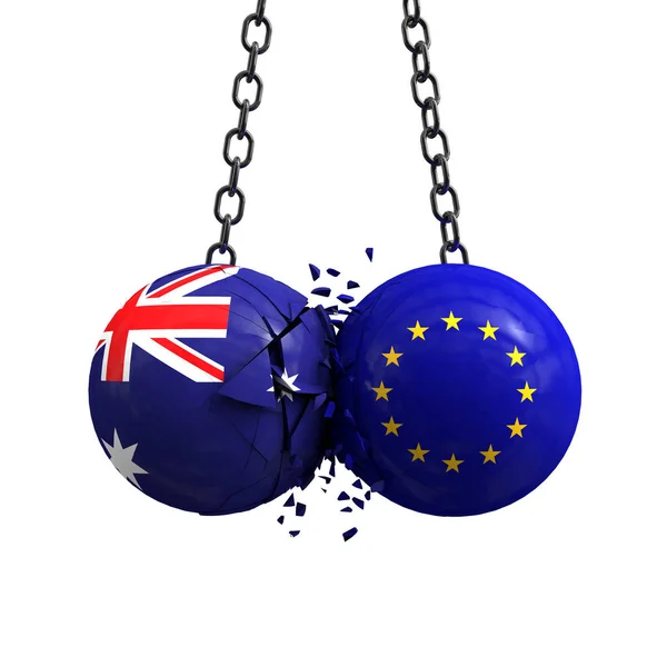 Austrália bandeira e União Europeia bolas políticas esmagar em eac — Fotografia de Stock