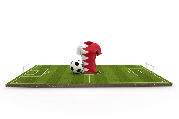 Camiseta de fútbol de Bahréin bandera nacional en un campo de fútbol. 3D Rende — Foto de Stock
