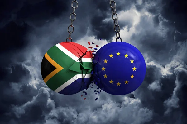 La bandiera sudafricana e le palle politiche dell'Unione europea si infrangono — Foto Stock