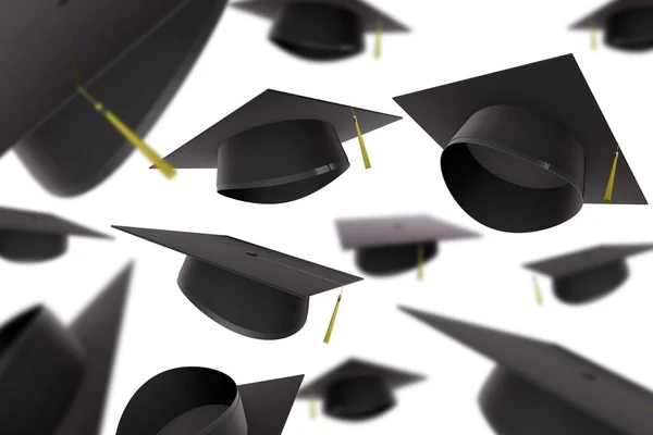 Collectie van Graduation caps. 3D-rendering — Stockfoto