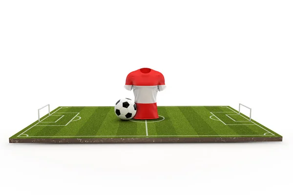 Αυστρία ποδόσφαιρο φανέλα εθνική σημαία σε ένα γήπεδο ποδοσφαίρου. 3D Rende — Φωτογραφία Αρχείου
