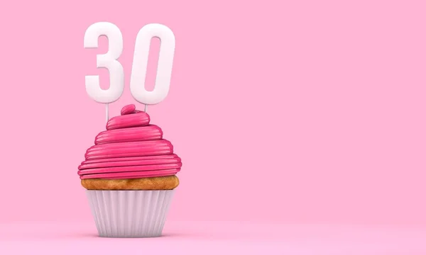 Numer 30 różowy urodziny celebracja Cupcake. Renderowanie 3D — Zdjęcie stockowe