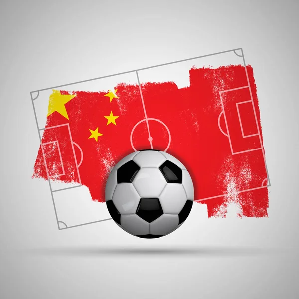China flag soccer background with grunge flag, football pitch an
