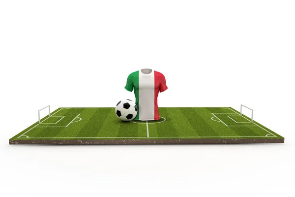 Włochy piłka nożna koszula Flaga narodowa na boisku. 3D Renderi — Zdjęcie stockowe