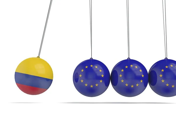 Colombia e bandiere europee concetto di relazioni politiche. 3D R — Foto Stock