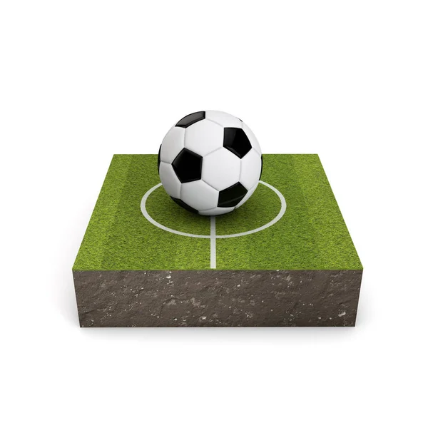 Piłka nożna na zielonym boisku piłkarskim, ikona izometryczna. Renderowanie 3D — Zdjęcie stockowe