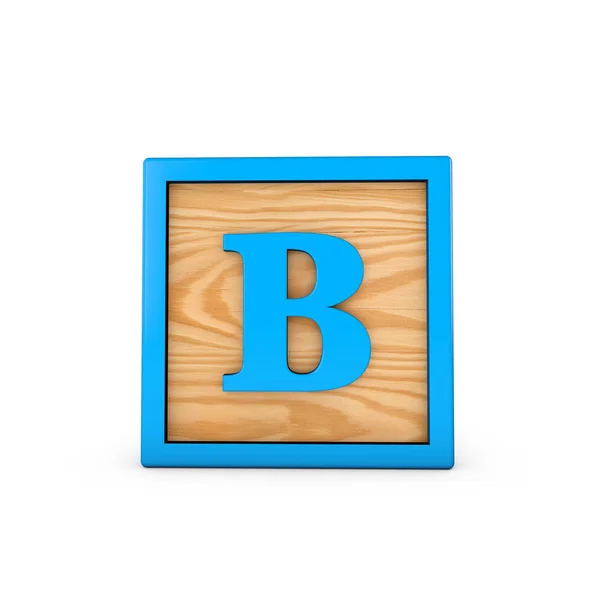B betű fa gyermekek játék ábécé blokk. 3D renderelés — Stock Fotó