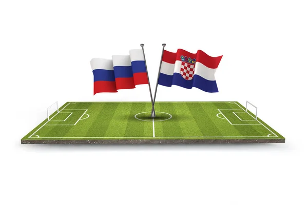 러시아 vs 크로아티아 축구 준준결승 전. 3D 렌더링 — 스톡 사진
