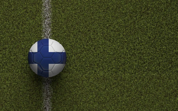 Finland flag football on a green soccer pitch. 3D Rendering — Stock Photo, Image