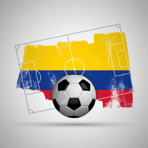 Kolumbia flaga tła piłki nożnej z flagą grunge, boisko do piłki nożnej — Zdjęcie stockowe