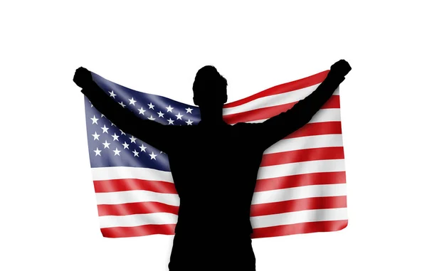 Silhouette masculine portant le drapeau national des États-Unis. Rendu 3D — Photo