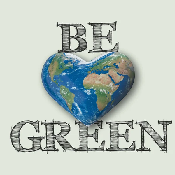 Be green world heart message, 3D Rendering — Stock Photo, Image