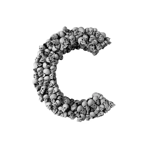 Caveira letra C. Carta feita a partir de lotes de crânios. Renderi 3D — Fotografia de Stock