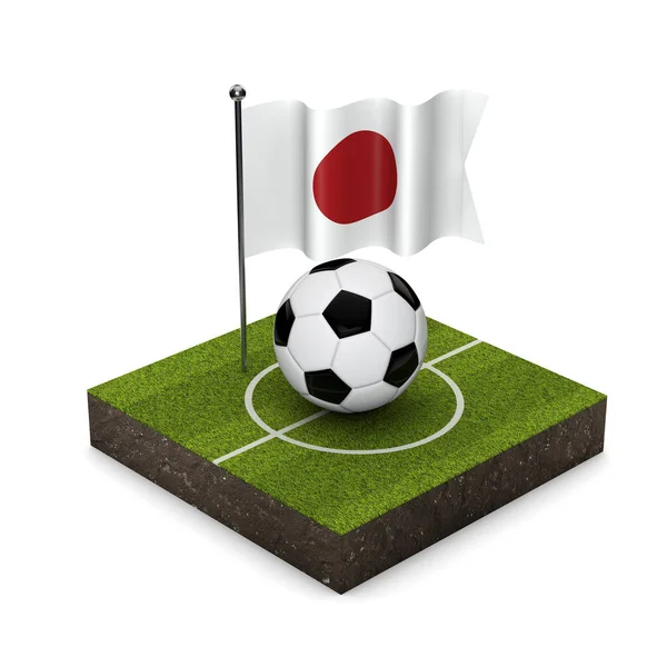 Japón bandera concepto de fútbol. Bandera, pelota y campo de fútbol isometr — Foto de Stock