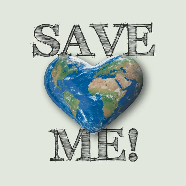 Спасите меня сердце сообщение мира, 3d Рендеринг — стоковое фото