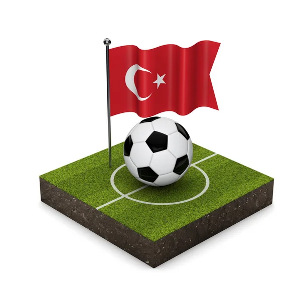 Türkei Flagge Fußball-Konzept. Flagge, Ball und Fußballplatz-Isomet — Stockfoto