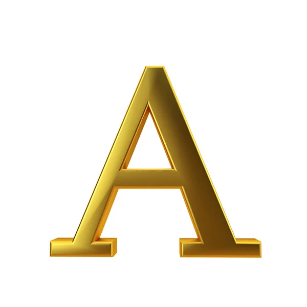 Λαμπερό χρυσό γράμμα α σε απλό λευκό φόντο. Απόδοση 3D — Φωτογραφία Αρχείου