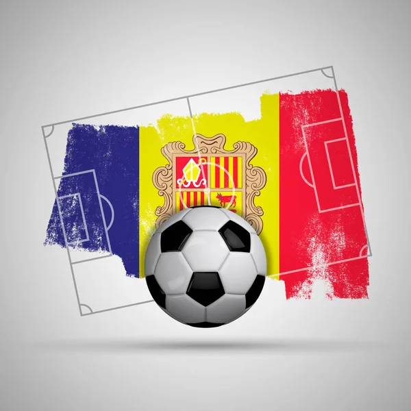 Andorra flag soccer background with grunge flag, football pitch