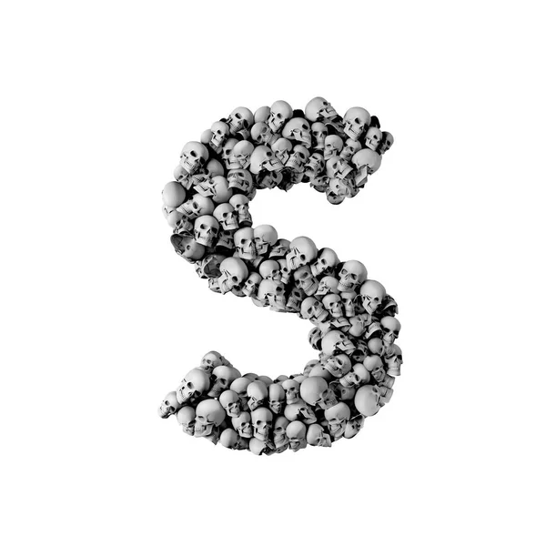 Schedel lettertype letter S brief gemaakt van veel schedels. 3D Renderin — Stockfoto