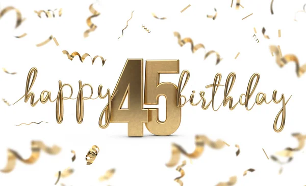 Boldog 45. születésnapi arany üdvözlő háttér. 3D renderelés — Stock Fotó