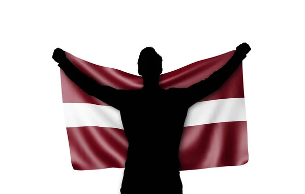 Manliga silhuett Holding Lettland flagga. 3D-rendering — Stockfoto