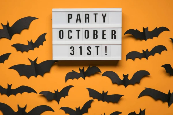 Messaggio lightbox festa di Halloween con pipistrelli neri spaventosi — Foto Stock