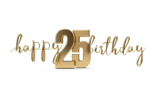 Feliz aniversário de 25 anos fundo de saudação de ouro. Renderização 3D — Fotografia de Stock
