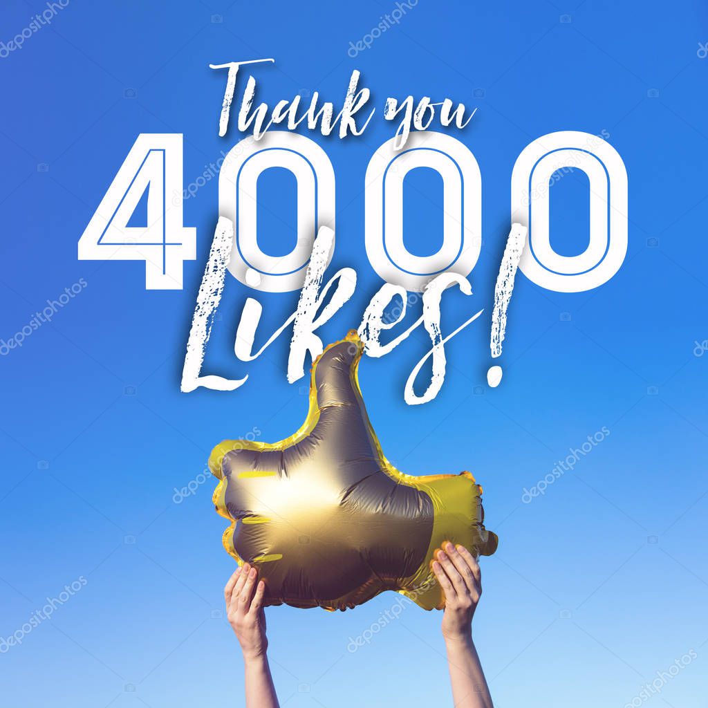 Thank you 4000 likes gold thumbs up like balloons social media t