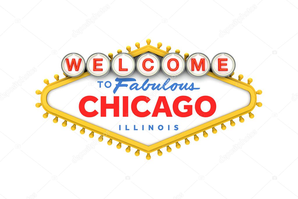 Welcome to Chicago, Illinois sign in classic las vegas style des