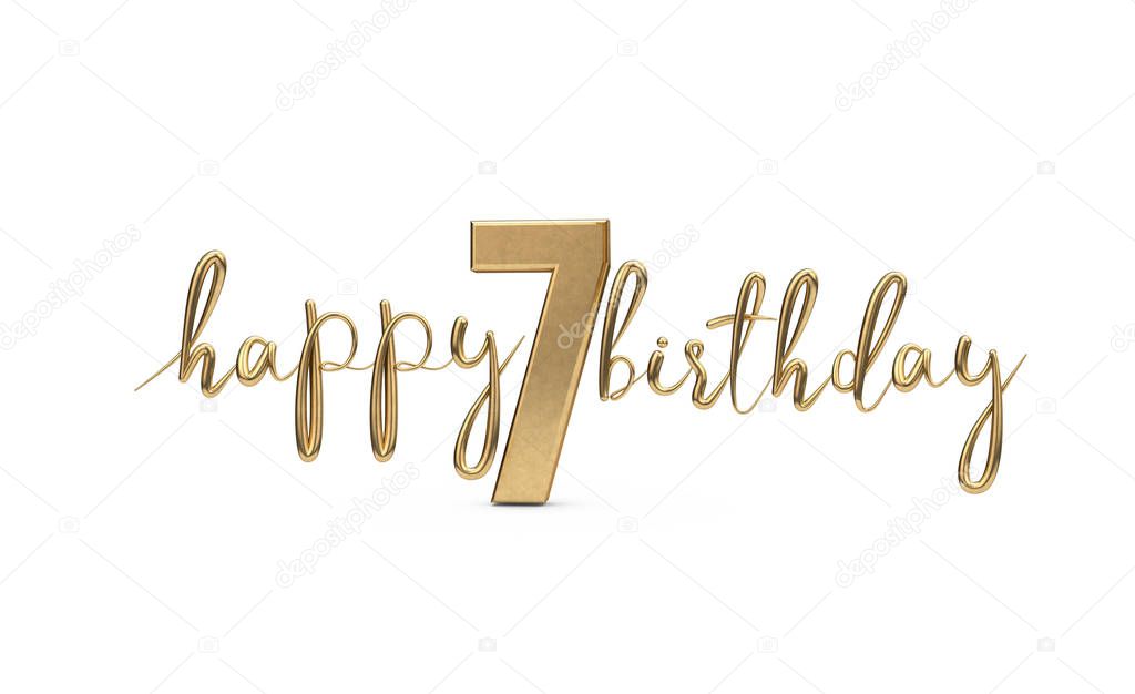 Happy 7th birthday gold greeting background. 3D Rendering