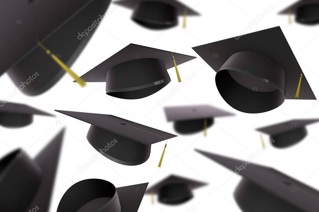 Collection of graduation caps. 3D Rendering