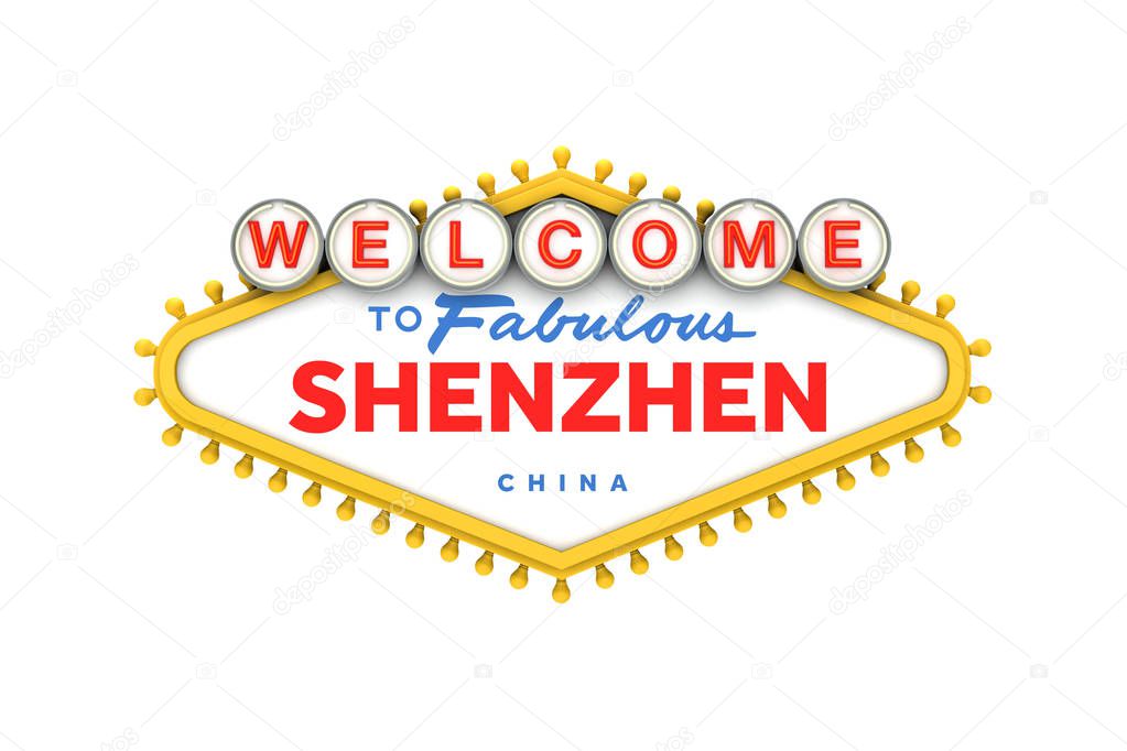 Welcome to Shenzhen, China sign in classic las vegas style desig