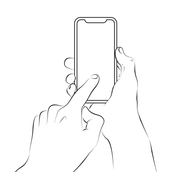 Händerna Håller Smartphone Med Blank Skärm Och Modern Ram Mindre — Stock vektor