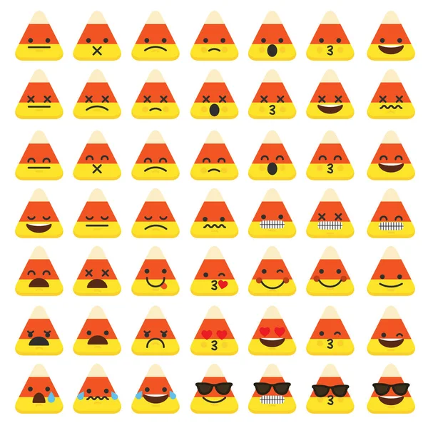 Set Van Emoji Candy Corn Halloween Emoticon Karakter Gezichten — Stockvector