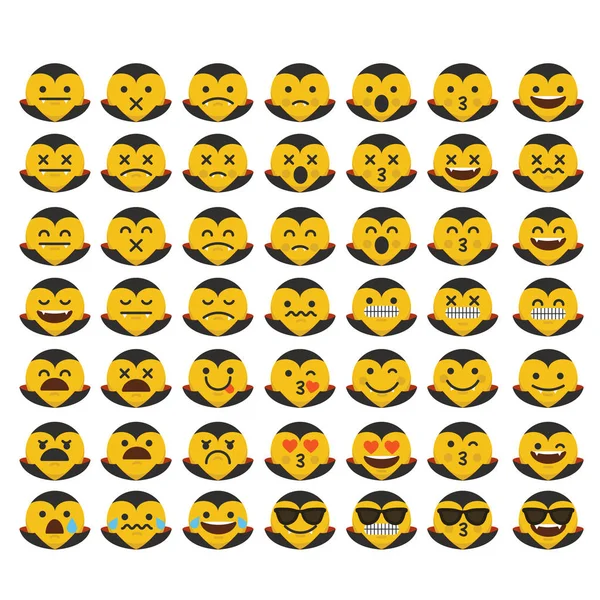 Uppsättning Emoji Dracula Halloween Uttryckssymbol Karaktär Ansikten — Stock vektor