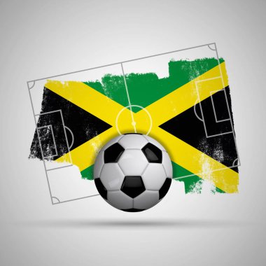 Grunge bayrağı ile Jamaika bayrağı futbol arka plan, futbol sahası 