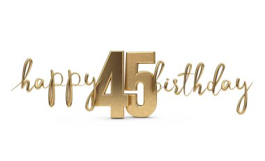 Happy 45th birthday gold greeting background. 3D Rendering clipart