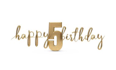 Mutlu 5 doğum günü altın tebrik arka plan. 3d Rendering