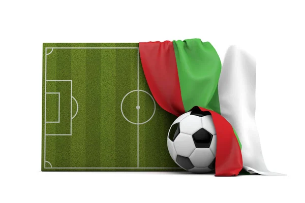 Bulgaria country flag draped over a football soccer pitch and ba — Stock Photo, Image