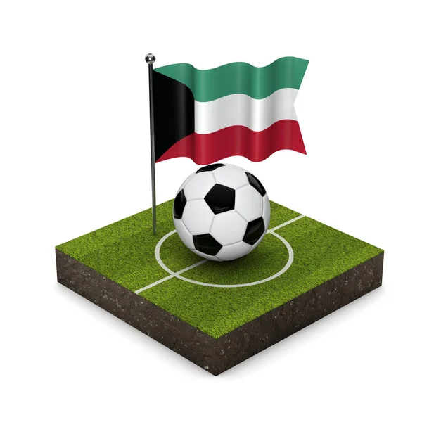 Kuwait flag football concept. Flag, ball and soccer pitch isomet