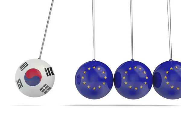 Coreia do Sul e bandeira europeia conceito de relacionamento político. 3. — Fotografia de Stock