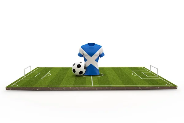 Camiseta de fútbol de Escocia bandera nacional en un campo de fútbol. 3D Rend — Foto de Stock