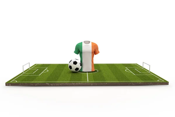 Camiseta de fútbol de Irlanda bandera nacional en un campo de fútbol. 3D Rende — Foto de Stock